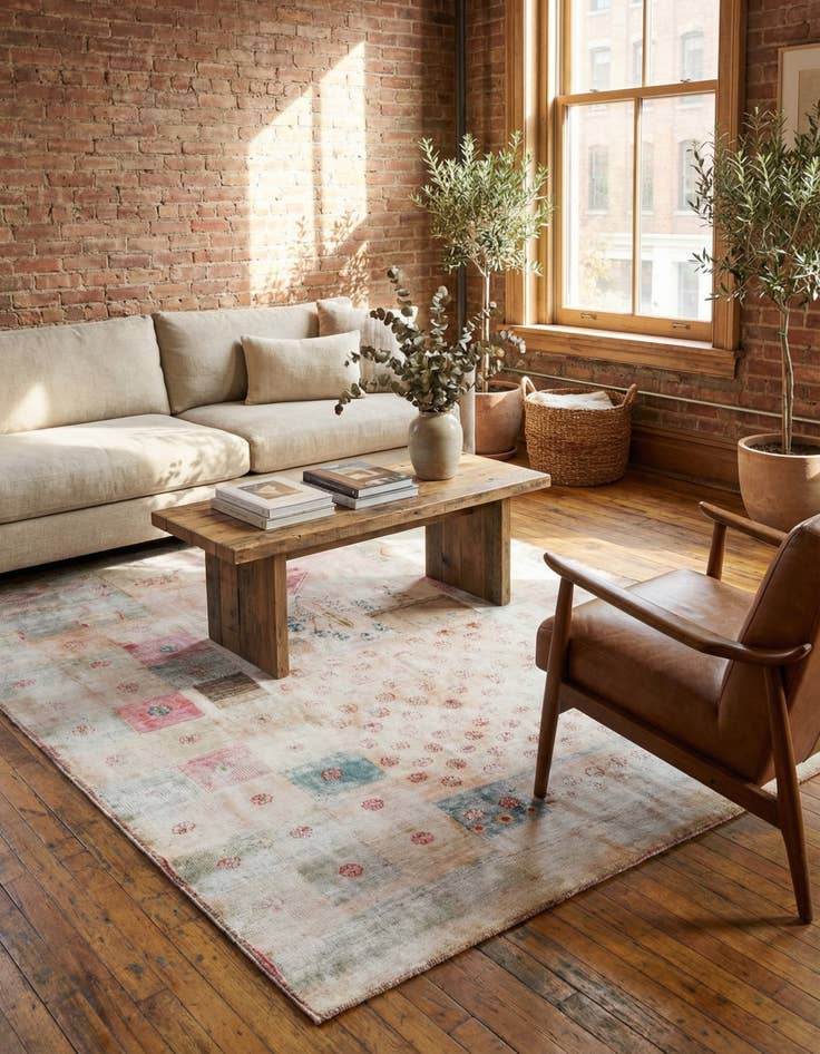 Detail image of 4' 7 x 5' 6  Hand Knotted Ultra Vintage Persian Wool Square Rug