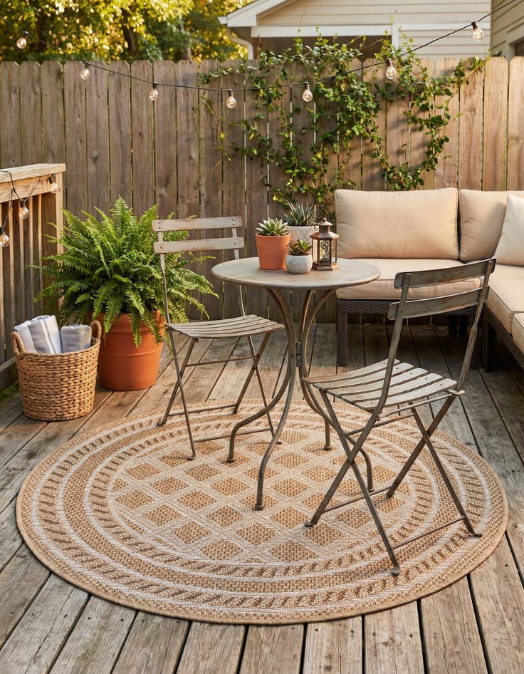 Detail image of 3' 3 x 3' 3  Washable Trellis Indoor / Outdoor Round Rug