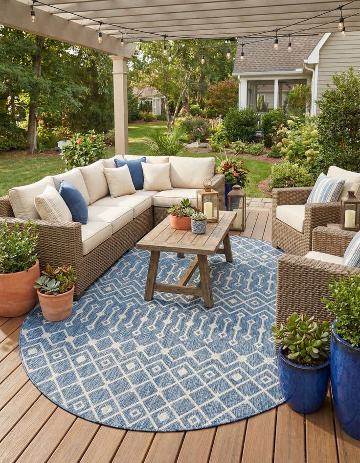 Detail image of 7' 10 x 10'  Washable Trellis Indoor / Outdoor Oval Rug