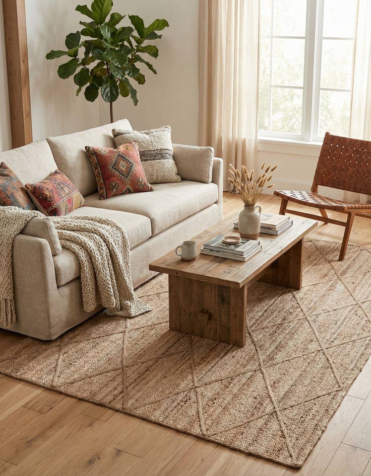 Detail image of 6' 1 x 9'  Hand Braided Jute Rug