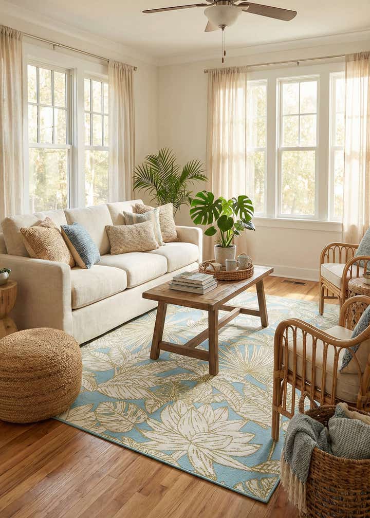 6' x 9' Easy-Clean Botanical Indoor / Outdoor Rug