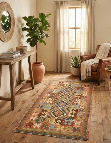 3' 3 x 6' 3 Hand Woven Kilim Maymana Wool Rug