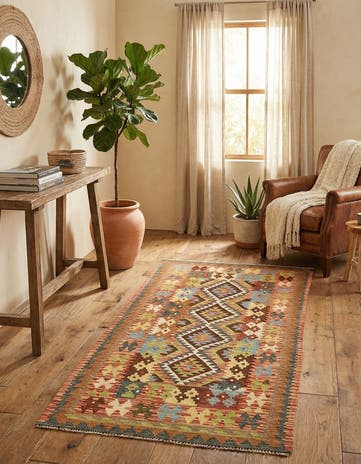 3' 3 x 6' 3 Hand Woven Kilim Maymana Wool Rug
