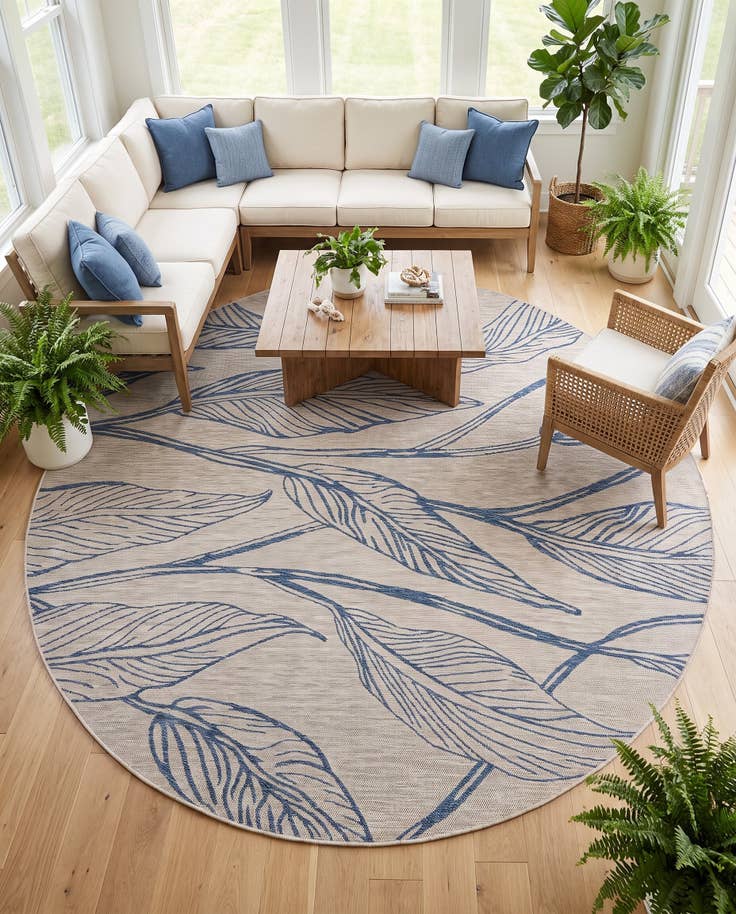 Detail image of 10' 8 x 10' 8 Easy-Clean Botanical Indoor / Outdoor Round Rug