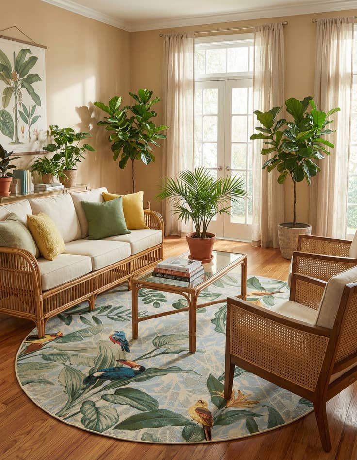 Detail image of  7' 10 x 10'  Washable Botanical Indoor / Outdoor Oval Rug