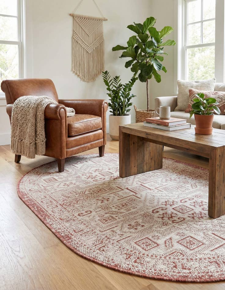 Detail image of 3' x 5' 3  Washable Aztec Indoor / Outdoor Oval Rug