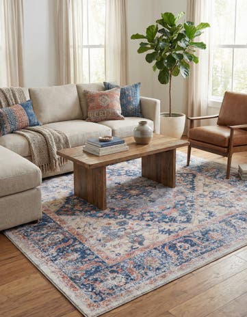 Navy Blue Washable Yara Square Rug