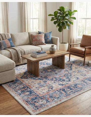 Navy Blue Washable Yara Square Rug