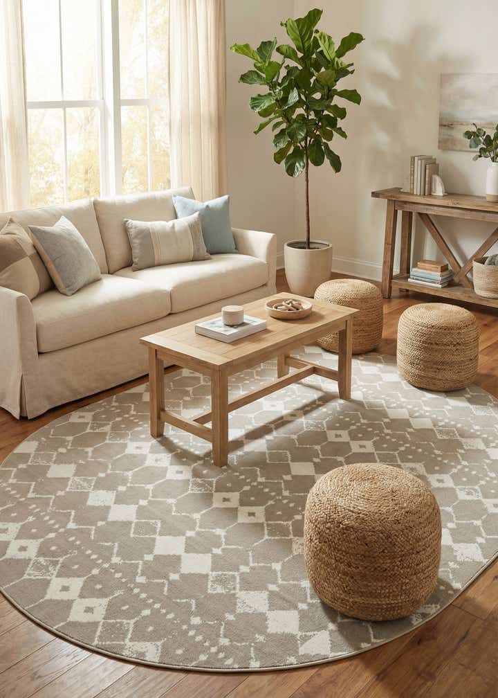 7' 10 x 10' Easy-Clean Lattice Indoor / Outdoor Oval Rug
