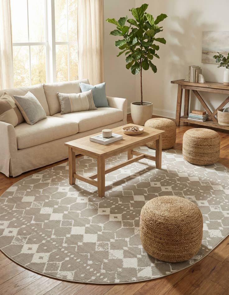 Detail image of 7' 10 x 10'  Washable Trellis Indoor / Outdoor Oval Rug