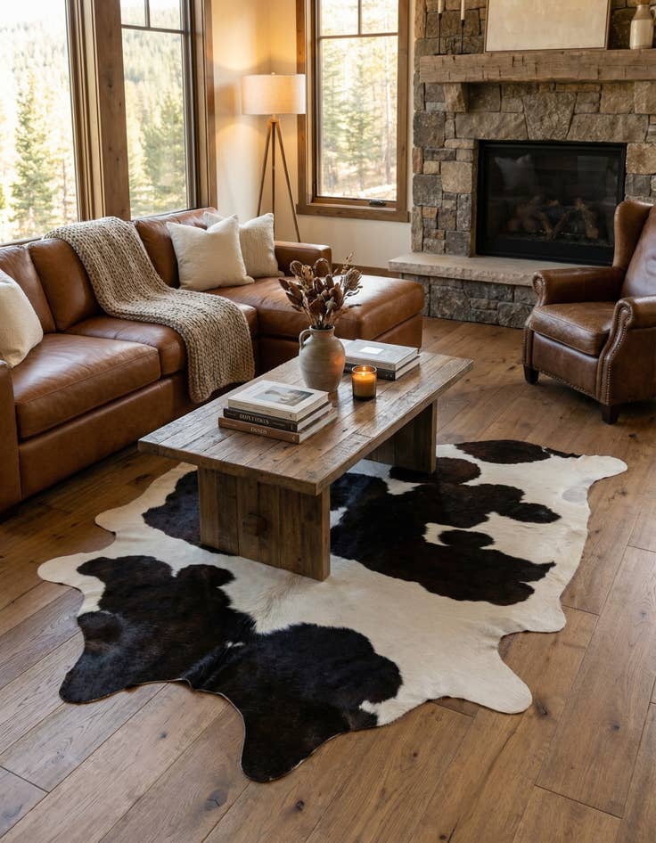 Detail image of 4' 8 x 5' 7 Cowhide Leather Rug