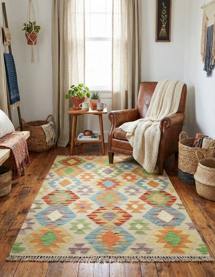 Detail image of 2' 10 x 4' 3  Hand Woven Kilim Maymana Wool Rug