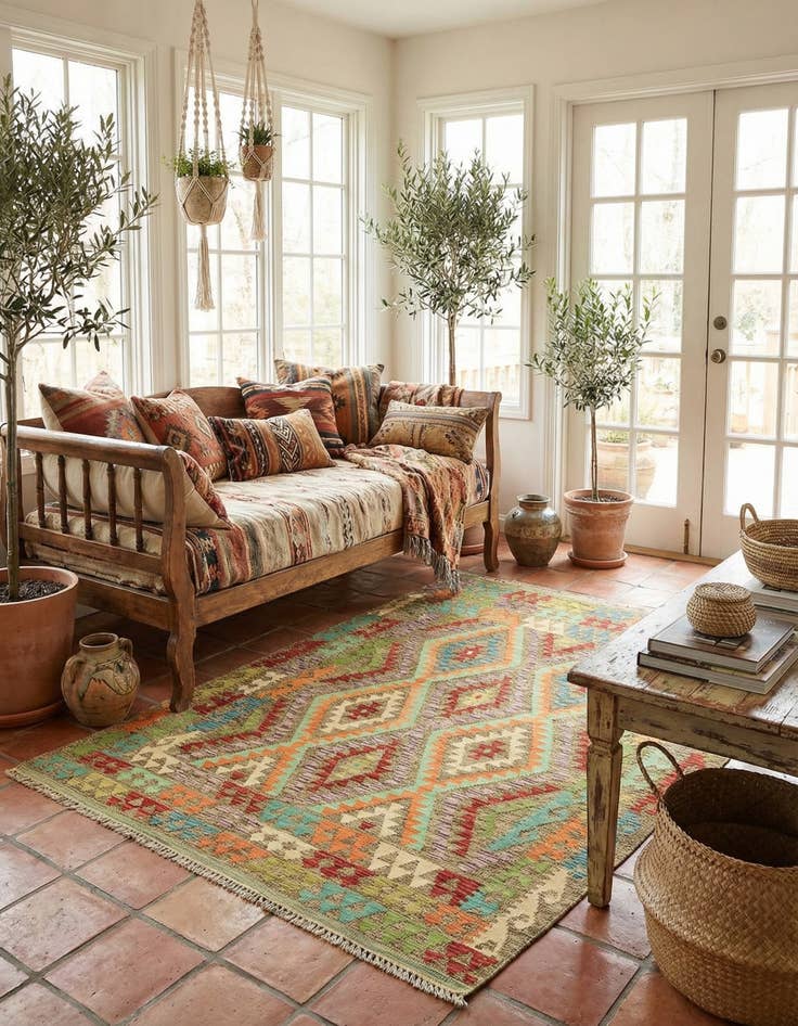 Detail image of 5' 1 x 6' 4  Hand Woven Kilim Maymana Wool Rug