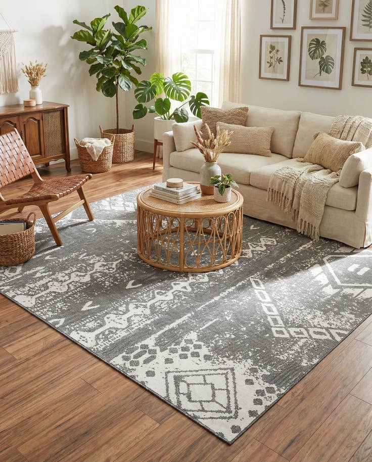 Detail image of 10' 8 x 10' 8 Easy-Clean Bohemian Indoor / Outdoor Square Rug