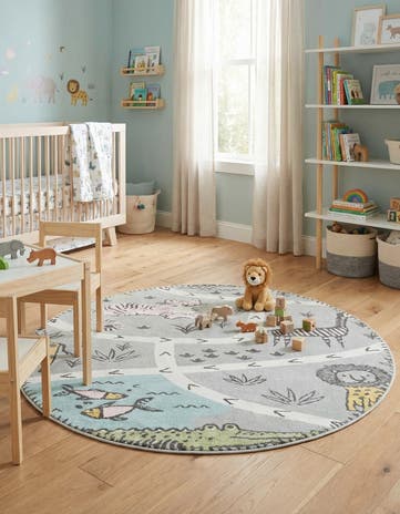 6' 1 x 6' 1 Animals Whimsy Kids Round Rug