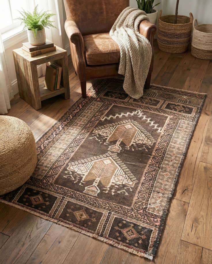 Detail image of 2' 6 x 4' Hand Knotted Ultra Vintage Persian Wool Rug