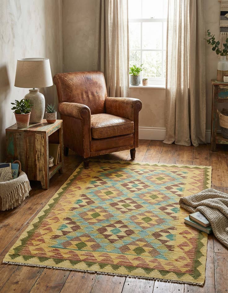 Detail image of 3' 5 x 5'  Hand Woven Kilim Maymana Wool Rug