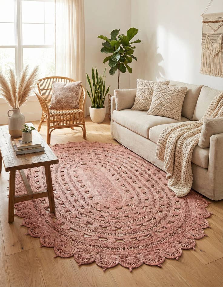 Detail image of 7' 10 x 10'  Hand Braided Jute Oval Rug