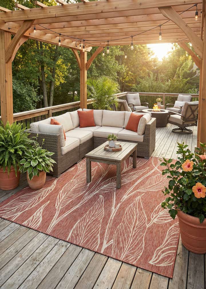 10' 8 x 10' 8 Easy-Clean Botanical Indoor / Outdoor Square Rug