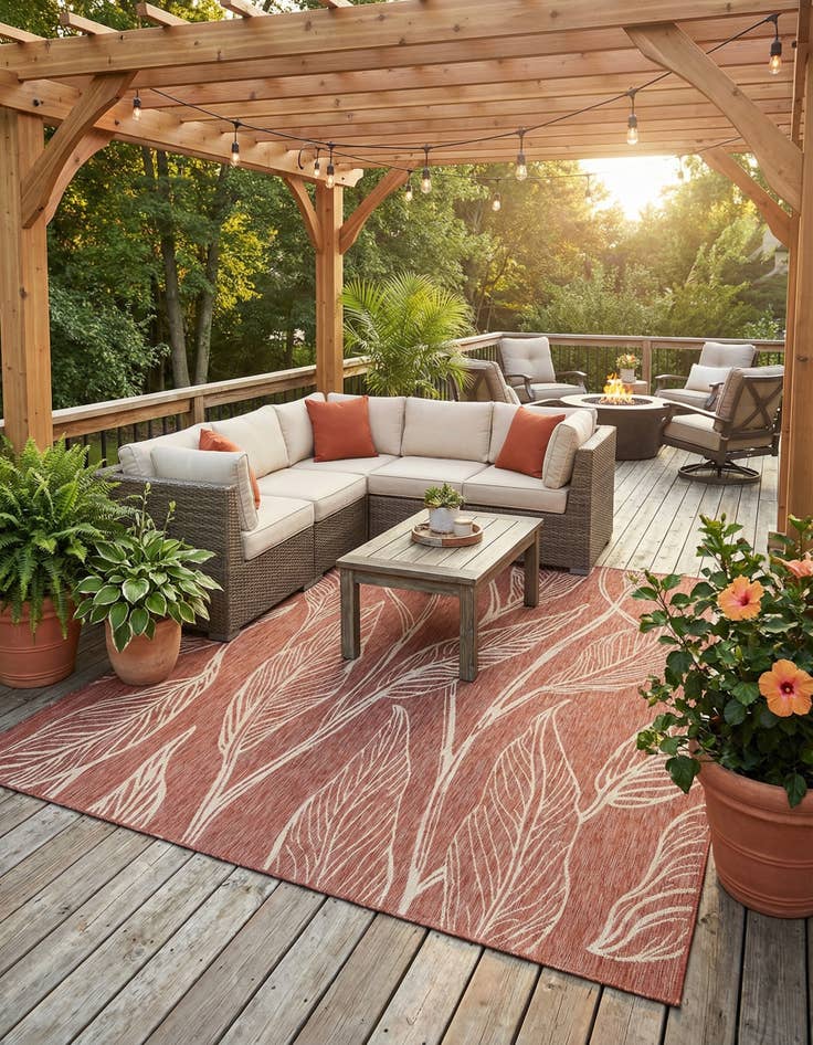 Detail image of  10' 8 x 10' 8  Washable Botanical Indoor / Outdoor Square Rug