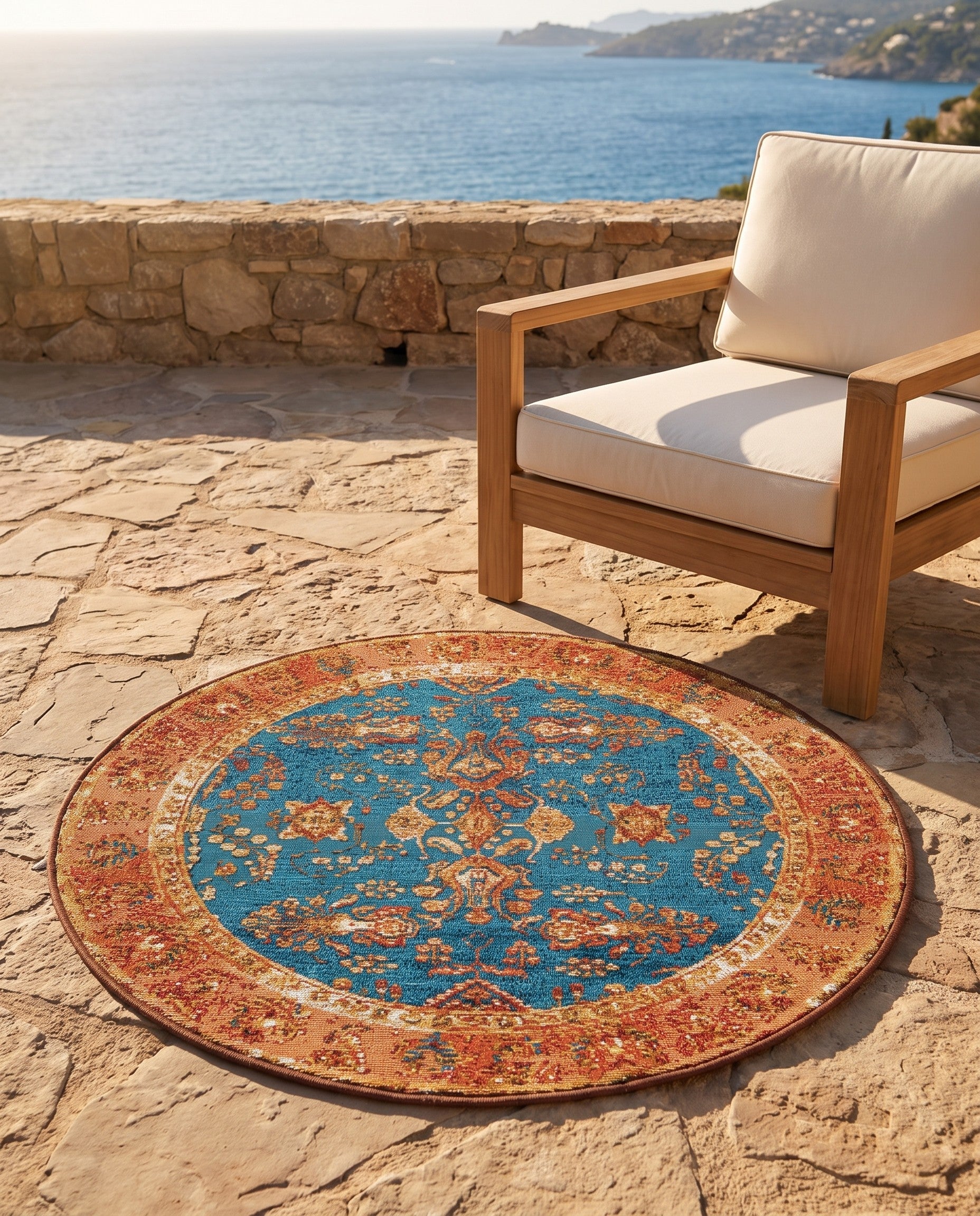 3' x 3' Easy-Clean Traditional Indoor / Outdoor Round Rug