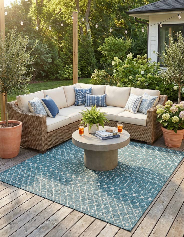 Detail image of  13' x 13'  Washable Lattice Indoor / Outdoor Square Rug
