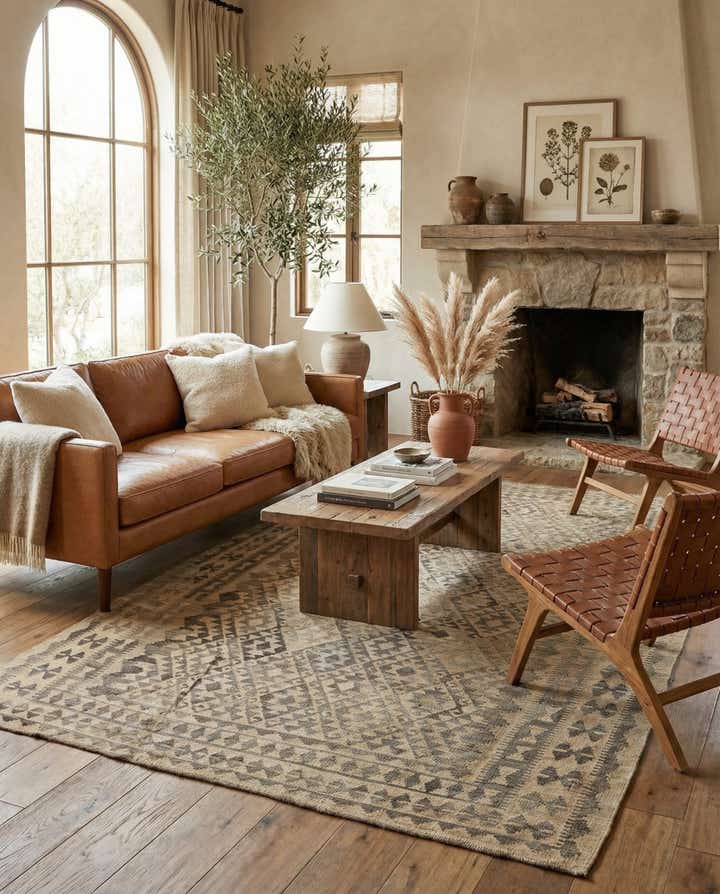 6' 8 x 10' 3 Hand Woven Kilim Maymana Wool Rug