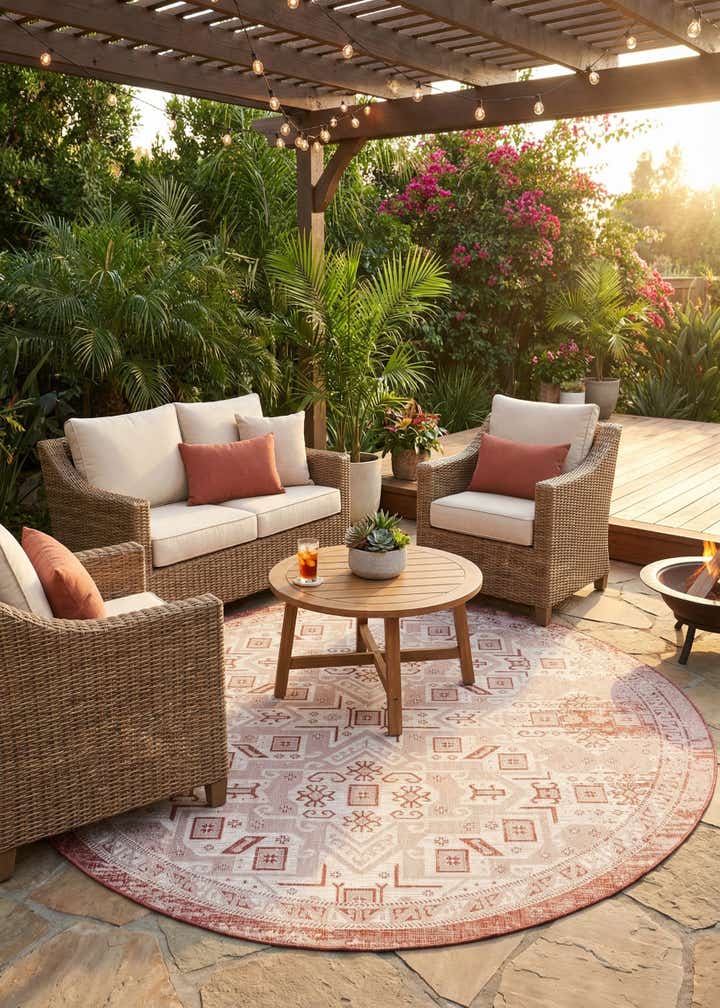 10' x 10' Easy-Clean Aztec Indoor / Outdoor Round Rug