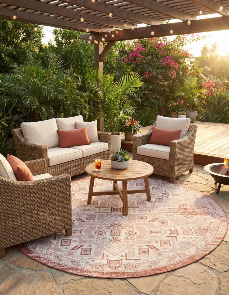 Detail image of 10' x 10' Easy-Clean Aztec Indoor / Outdoor Round Rug