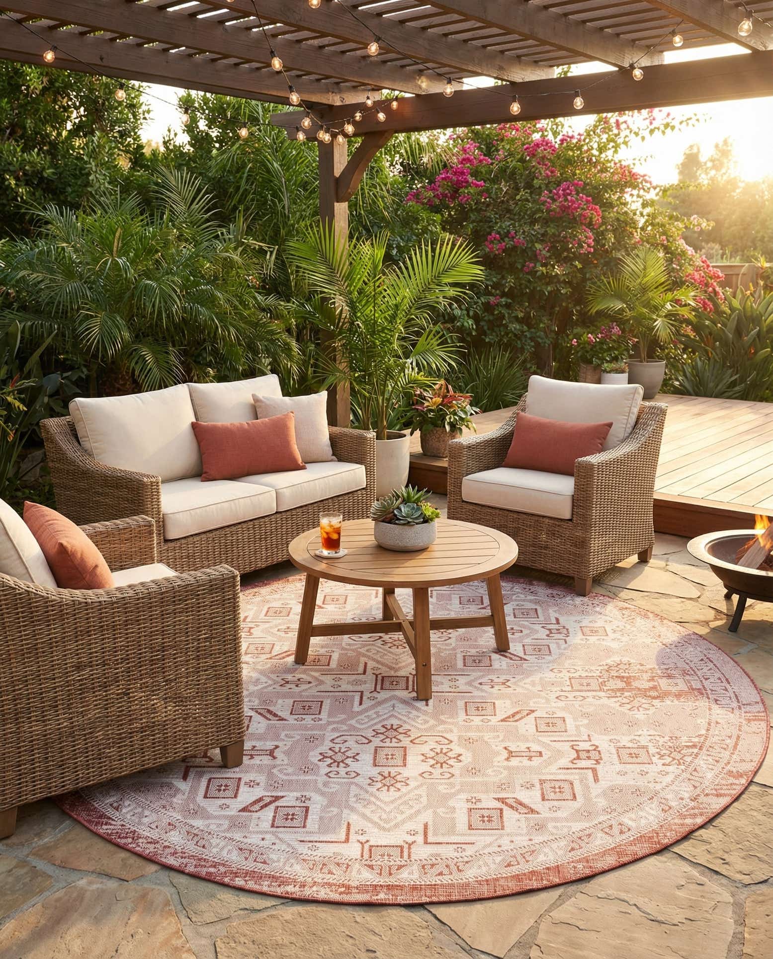 10' x 10' Easy-Clean Aztec Indoor / Outdoor Round Rug