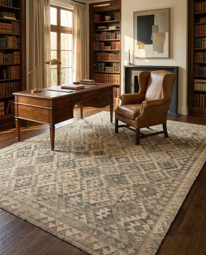 6' 6 x 9' 9 Hand Woven Kilim Maymana Wool Rug