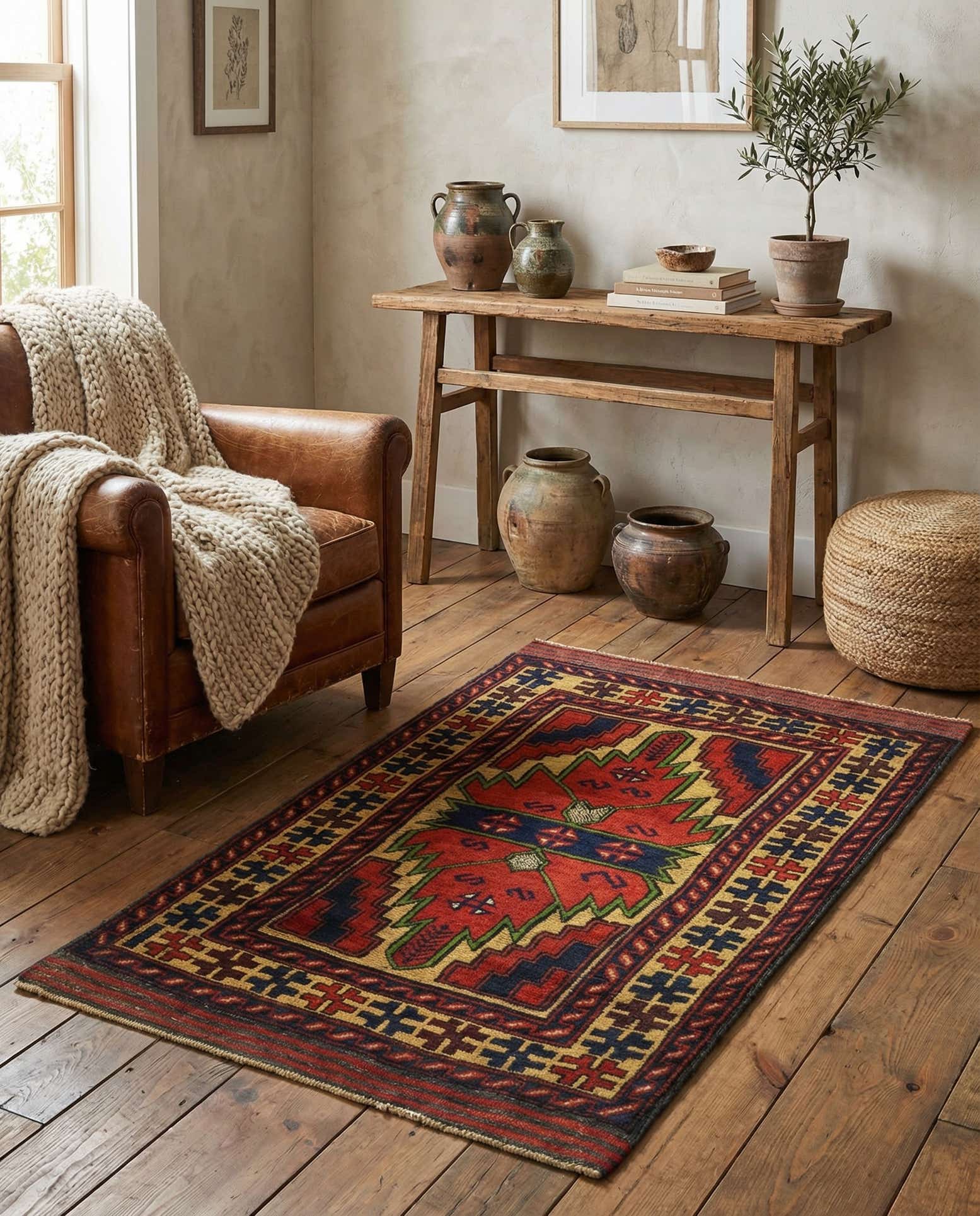 2' 8 x 4' 11 Hand Knotted Sumak Wool Rug
