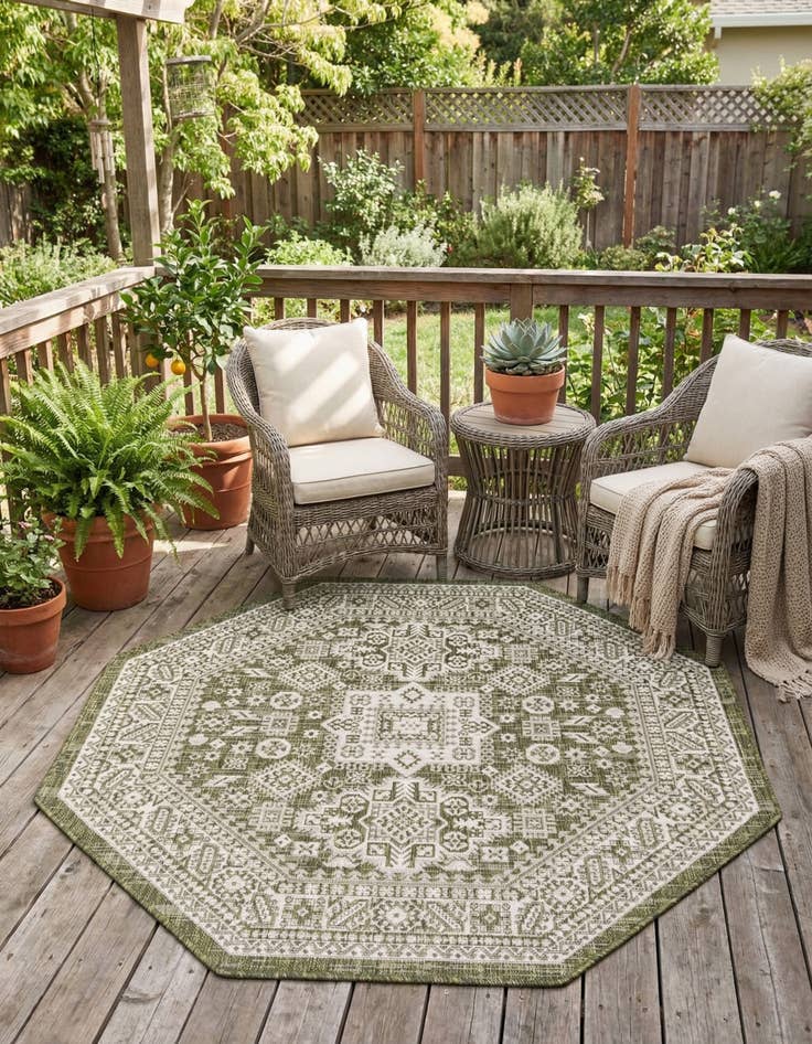 Detail image of 5' 3 x 5' 3 Easy-Clean Aztec Indoor / Outdoor Octagon Rug