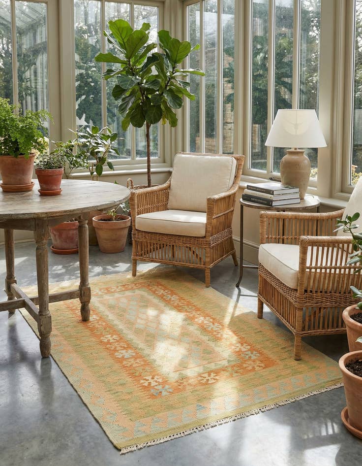 Detail image of 2' 8 x 4' 4  Hand Woven Kilim Waziri Wool Rug