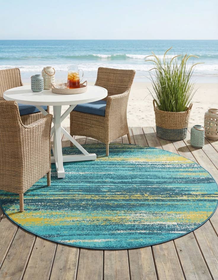 Detail image of  7' x 7'  Washable Coastal Indoor / Outdoor Round Rug