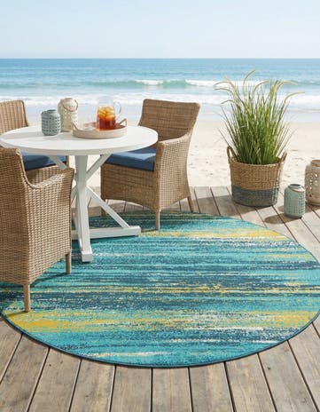 7' x 7' Easy-Clean Coastal Indoor / Outdoor Round Rug