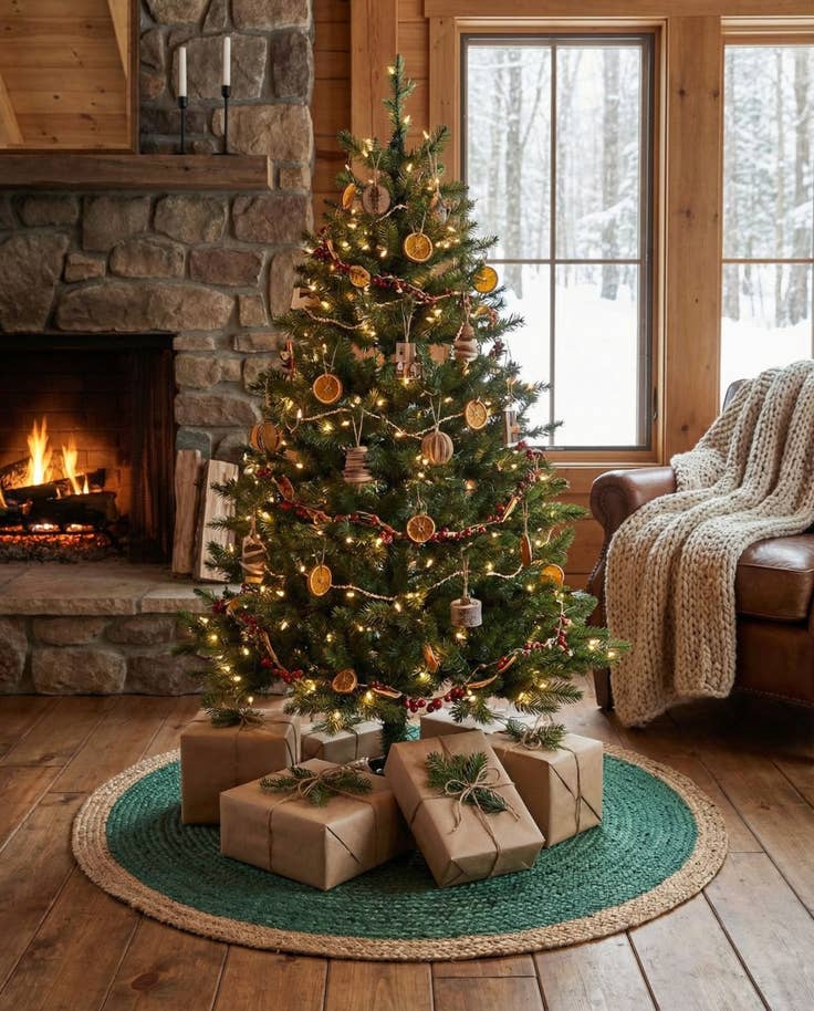Detail image of 2' 2 x 2' 2 Hand Braided Christmas Tree Skirt