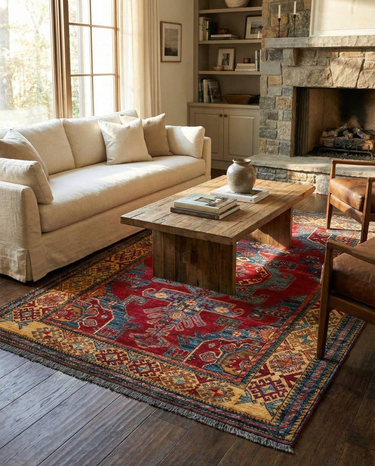 Detail image of 5' 1 x 7' 4 Hand Knotted Kazak Wool Rug