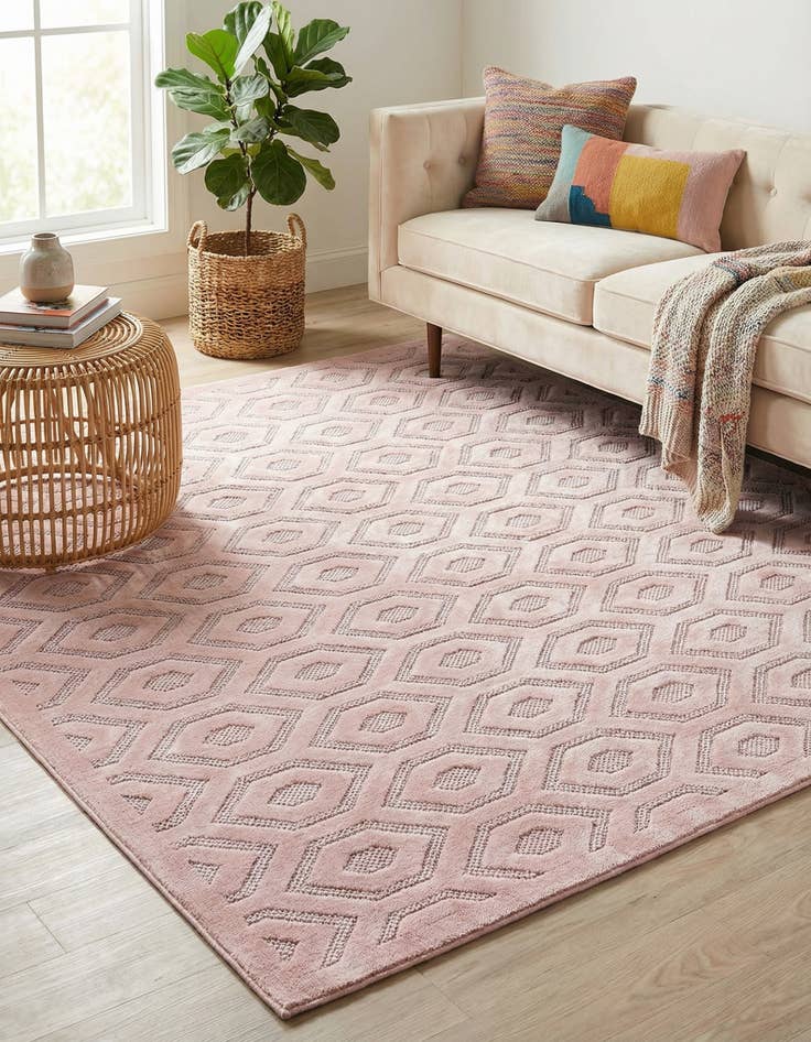 Detail image of 7' 10 x 7' 10  Washable Trellis Textured Indoor / Outdoor Square Rug