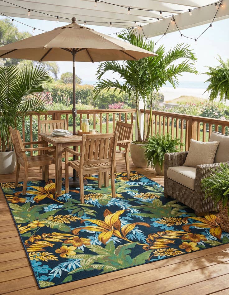 Detail image of 10' x 12'  Washable Botanical Indoor / Outdoor Rug