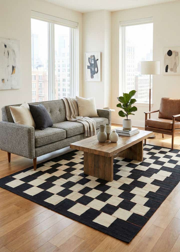 5' 3 x 6' 9 Hand Woven Kilim Modern Wool Rug