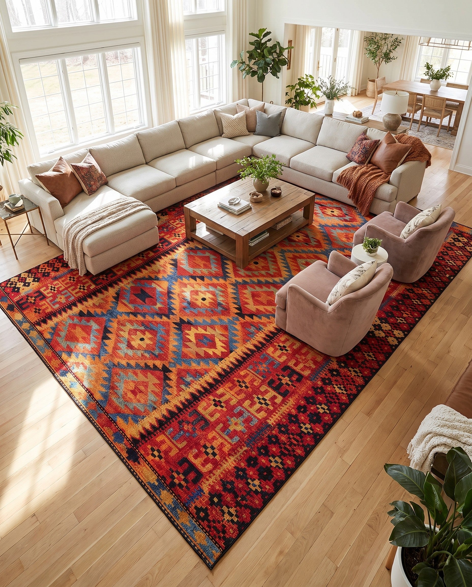 10' x 14' Easy-Clean Tribal Indoor / Outdoor Rug