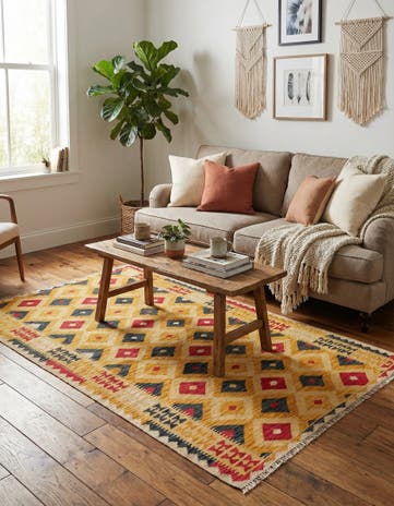 3' 7 x 6' 7 Hand Woven Kilim Maymana Wool Rug