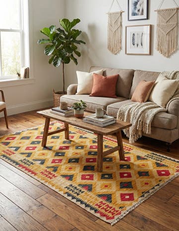 3' 7 x 6' 7 Hand Woven Kilim Maymana Wool Rug