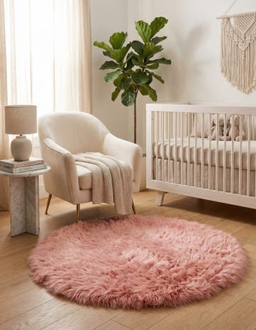 Pink Sheepskin Round Rug
