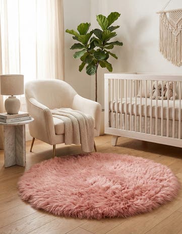 Pink Sheepskin Round Rug