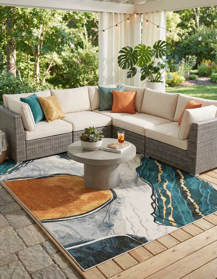 Detail image of 9' x 12'  Washable Modern Indoor / Outdoor Rug