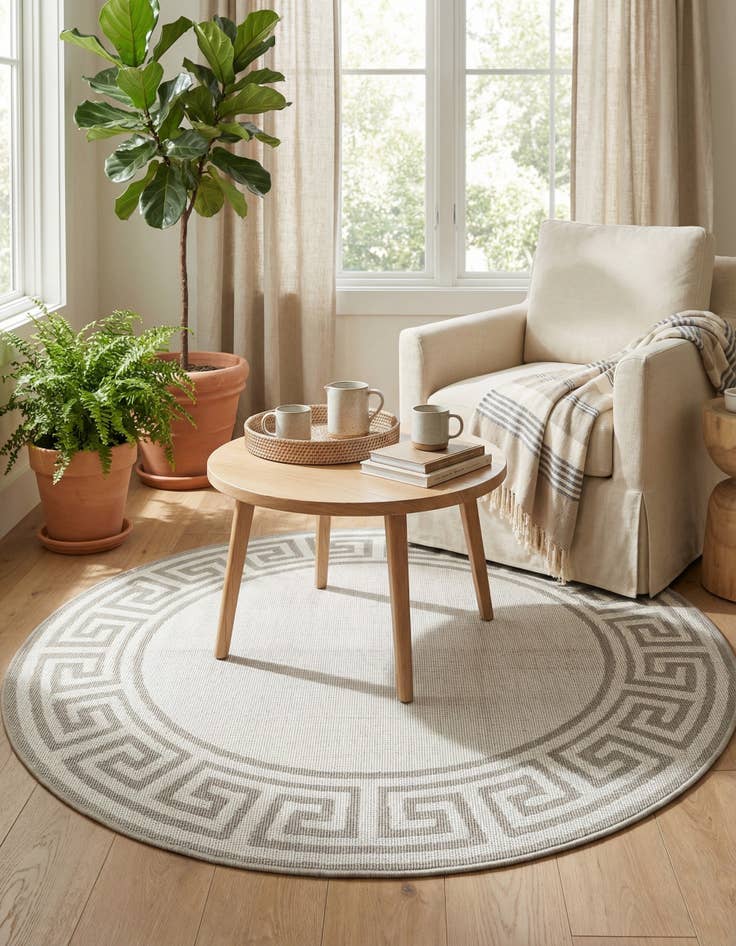Detail image of 4' x 4'  Washable Coastal Indoor / Outdoor Round Rug