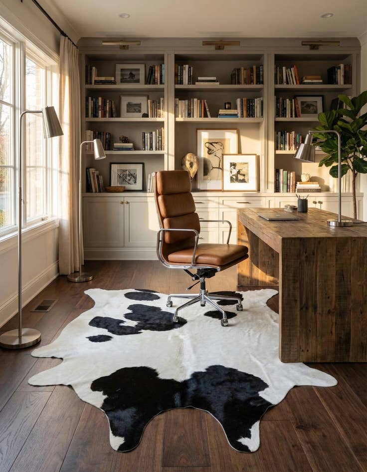 Detail image of 6' 3 x 6' 10 Cowhide Leather Rug