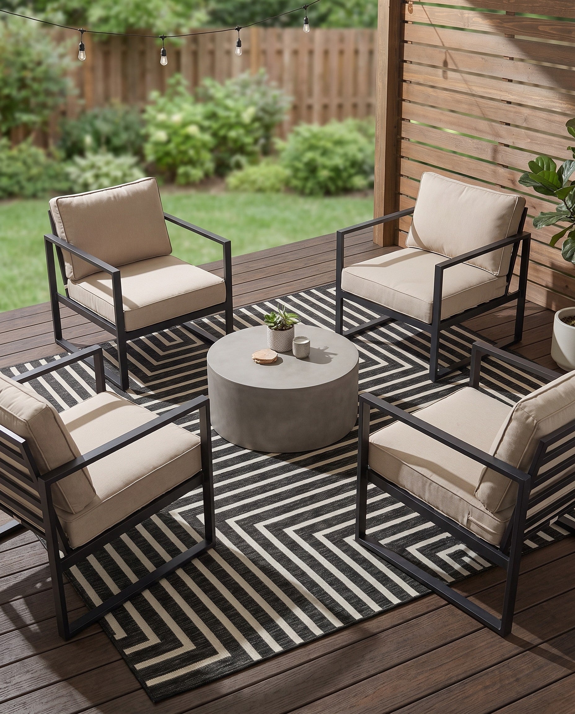 Black and White Easy-Clean Modern Indoor / Outdoor Square Rug